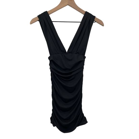 Showpo This Is Real Dress In Black Size 2 Bodycon Mini Length Deep V-Neck Sexy - Picture 6 of 16